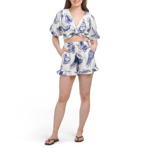 US TOGETHER BLUE MULTI Vacation Print Top And Short Set